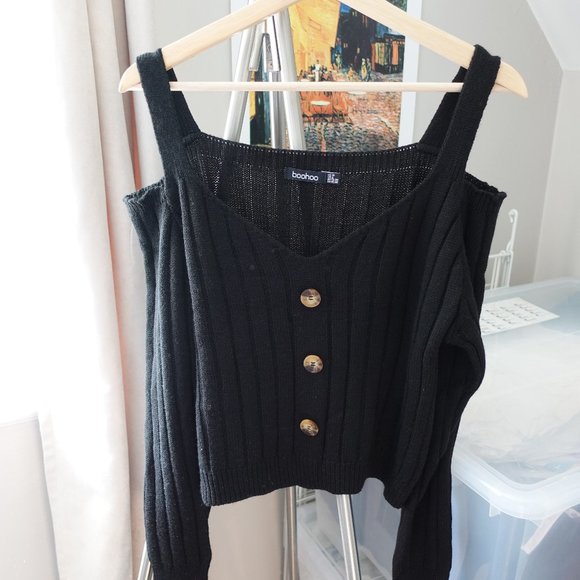 Black off-the-shoulder/cold-shoulder sweater - Picture 1 of 4